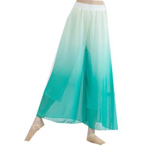 Palco wear largo perna dança calça mulheres 2 cor prática de cor dançarina solta calças chiffon dupla camadas preto vermelho