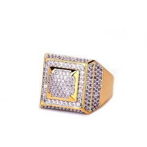 Bling Bling Cubic Cyrkon Ring Miedź Materiał Złoty Kolor Mrożone Pełne CZ Hip Hop Pierścienie Męski Biżuteria Prezent