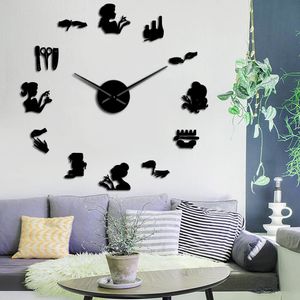 Beauty Salon Stickers Decor Clock Nail Tools Polish Makeup Manicure Acrylic Mirror Art DIY Giant Wall Watch 201202