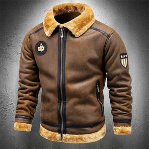 Koreanische Mode Männer Vintage Lederjacke Männer Wildleder Umlegekragen Street Fashion Männer Pelzkragen Jacke verdicken und warm 211222