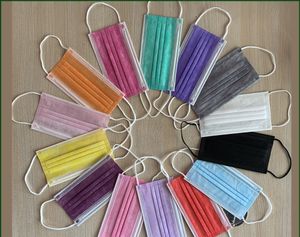 50pcs bag Disposable face masks colorful mask 3 Layer balck Gray Pink Dust Mouth Masks Cover 3-Ply Non-woven