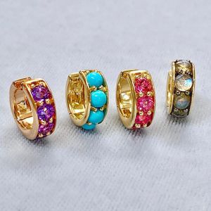 Gold Color Rainbow Multi Color Cubic Zirconia CZ Mini Small Hoops Fashion Women Chunky Mini Hoop Earring Drop Ship