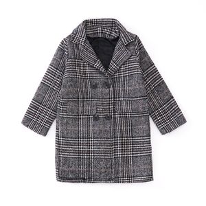 겨울 소녀 면화 긴 재킷 아이의 겉옷 옷 유아 아동복 캐주얼 턴 다운 칼라 격자 무늬 모직 코트 LJ201126