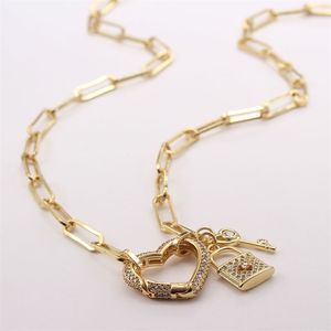 MHS.SUN Fashion Long Chain Necklace Heart/Round/Lock AAA Zircon Pendant Sweater For Women/Girls Jewelry 220217