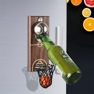 Creativo pallacanestro shot apribottiglie con tasca fissata al muro può vino birra apri magnete per gadget da cucina bar frigo strumenti 201223
