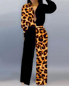 Kvinnors Jumpsuits Rompar Kvinnor Elegant V Neck Casual Kvinna Party Fritid Plunge ColorBlock Infoga Leopard Jumpsuit Plus Storlek