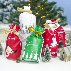 Gift Wrap 50PCS Santa Sacks Christmas Bag Candy Dragee Drawstring Decorations For Home Noel Year 2021 Presents L11