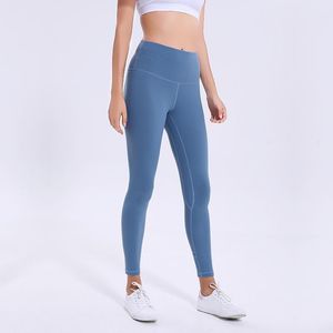 L-35 Solid Color Women yoga pants High Waist Sports Gym Wear Leggings Elastic Fitness Lady Overall Full Tights Workout