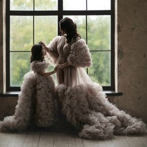 Seksowna szata Tulle Maternity Prom Dresses fotografia Zobacz Thru Fluffy Tulle Photoshoot Sukienka z rękawami Kobiety suknie wieczorowe