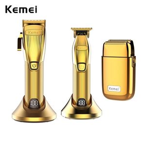 Kemei Profissional Barber Shop Capper Capper Kit 0mm Trimmer Elétrico Shaver Máquina de acabamento Set Cordless / Cordado Li-on Clip 220216