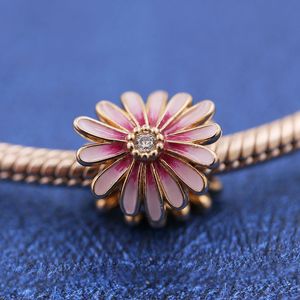 Perlina con ciondolo fiore margherita rosa placcato in metallo oro rosa per braccialetti con ciondoli gioielli Pandora europei
