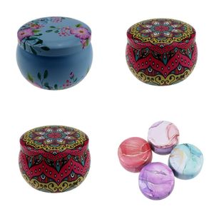 Blume Wimpern Eisen Hüllen Leere Blechblech Kerze Gläser Box Runde Trommeloberfläche Wachs Verpackung Candy Gifts Container Retro Muster 1 55 s f2