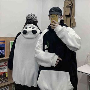 Harajuku Frauen Hoodie Panda Pullover Winter Oversize Casual Paar Sweatshirts Herbst Stickerei Lose Top Puppe Dekoration 5XL W220221