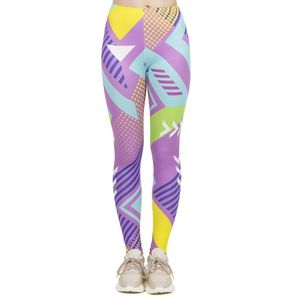 Kobiety Moda Legginsy Wysokiej Elastyczności Legins Workout Spodnie Jogging Fluorescencyjne Neo Geo Drukowanie Sport Legginsy LJ201006