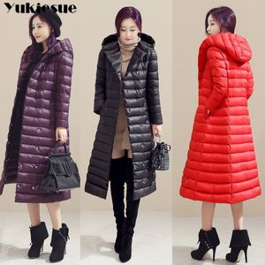 Primavera Plus Size 3XL Long Womens Down Jackets Ultra Light 90% Duck Coat Winter Hoodie Puffer Jacket donna parka 201103