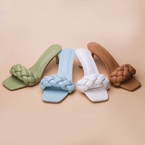 2020 novo design weave mulheres chinelos senhoras fina sandália de salto alto aberto deslizamento no verão slides ao ar livre flip flop sapatos mulheres x1020