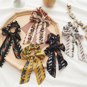 korean Style Floral Hair Ribbon Woman Bowknot Flower Hair Ties Scrunchies Girls Elastic Hairband Hair Accessories