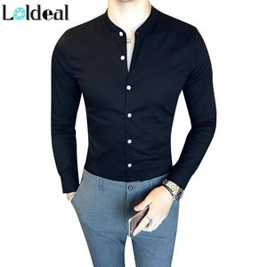 Erkek Elbise Gömlek Uzun Kollu Beyaz Resmi Gömlek Erkekler Siyah Ince Mandarin Yaka Camicia Uomo Chemise Homme Hombre Camisa Masculina1