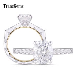 Transgems 14K White and Yellow Gold Center 2CT 7*9mm GH Color Oval Moissanite Anniversary Engagement Ring with Accents for Women Y200620