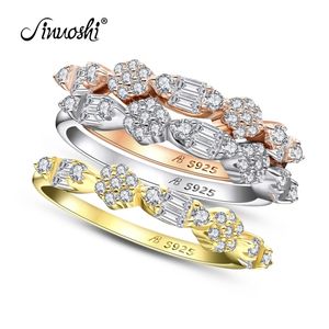 Ainuoshi Moda 925 Sterling Prata Metade Eternidade Anel de Noivado Conjuntos Simulados Diamante Casamento Prata 3 Peças Anéis Jóias Y200107