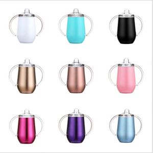 Kid's Eggshell Tumbler Vakuum Isolerad Sippy Cups Rostfritt Stål Baby Cup Dubbel Väggvattenflaska med Dubbelhandtag 10oz Lsk1527