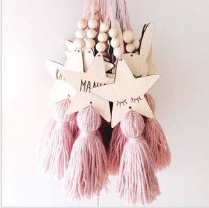 15 Stylowie Styl Nordic Styl Cute Gwiazda Kształt Drewniane Koraliki Tassel Wisiorek Kids Room Decoration Wall Wiszące Ornament Na Przedszkole Wall Decor M3285