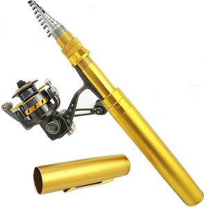 1.8m 2.1m pen shape rod spinning telescopic pocket rod rock fishing pole cast reel set portable mini metal shell fishing rod 201022