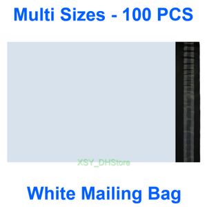 100 PCS Multi Sizes White Poly Mailing Bags Non-Padded Envelopes Mailers (110mm - 305mm) x (180mm - 400mm) (4.3" to 12") * (7" to 16")