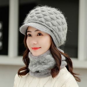 Wholesale ring hat resale online - Women Hat Winter Wool hat and Scarf Set Two Piece Women Wool Thicken Warm Set Female Ring Scarves Hats for Girls Unisex Beanie Y201024