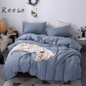 Washed Cotton Cool Bedding Set Knitting Home Textile Solid Color Comforter Cover Flat / Fitted Sheet King Queen Twin Full Size T200706