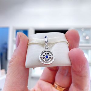 Solid 925 Sterling Silver Fortune Compass Dangle Charm Koralik pasuje do European Pandora Style Bransoletki