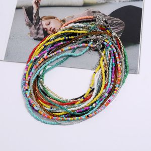 Beaded Necklaces Bohemian Jewelry Handmade Fashion Pendants Colorful Rice Beads Female 18 Colors 40cm+7cm 50pcs/lot