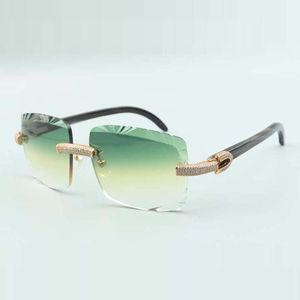 2022 режущие объективные микрополосные алмазы солнцезащитные очки 3524020, черные текстурированные рожки буйвола Хромовые очки, размер: 58-18-140 мм