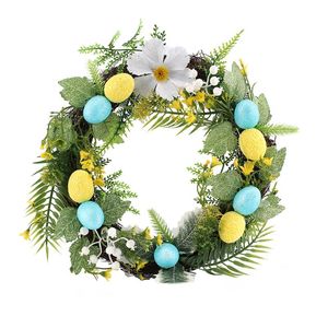 Decorative Flowers & Wreaths 30cm Artificial Easter Wreath Rattan Frame With Colorful Eggs Garland For Home Party Spring Holiday Decoration