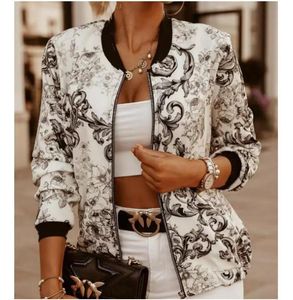 女性用ジャケット女性爆撃機ジャケット薄い印刷ファッションベーシック長袖コートカジュアルウインドブレーカースタンドカラースリムアウターウェア