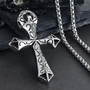 Wholesale strong necklace resale online - Quality Cross Pendant Necklace for Strong Men Metal Long Box Chain Silver Color Fashion Jewelry Daily Punk Accessories MN1611