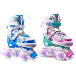 Adjustable Kids Roller Skates Set 8 Shining Wheels Safety Skates Outdoor Sport Toy Children Ideal Birthday Gifts Roller Sneakers