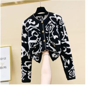 Novo design feminino com decote em O, manga longa, estampa de leopardo, suéter de tricô de lã mohair, casaco casacos plus size SML