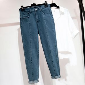 Jeans kvinna hög midja plus storlek kvinnlig full längd skinny retro blå mode denim harem byxor LJ200811