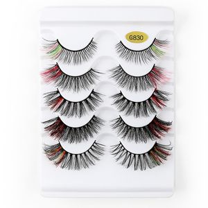 12-18mm 5pairs Colored 3D Faux Mink Eyelashes Fluffy Thick False Eyelash Cat Eye Lashes Extension Makeup Tool