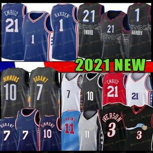 7 Kevin 1 Harden Kyrie Durant 11 Ben 10 Simmons Irving Basketball Jersey Joel 21 Embiid Men Blue White Red Black Embroidery Stitched