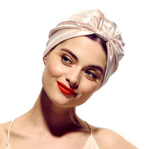 Имитация шелковые двойные слои капота пятно женщин спящая крышка завязать головным убором волос CAPS 6 цветов оптом