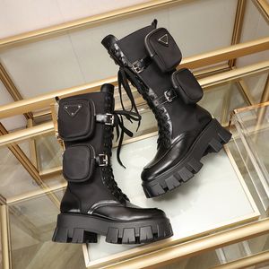 Designer-Schuhe für Damen, Monolith-Stiefel aus gebürstetem Rois-Leder und Nylon, luxuriöse Winter-Motorradstiefel, Ankle Combat Boot, Martin-Stiefel, Größe 35–41