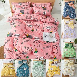 4st Cute Cartoon Flower Bedding Set Polyester Hem Textil Garden Bed Sheet Quilt Cover Pillow Case Boy Girl Bedding LJ200819