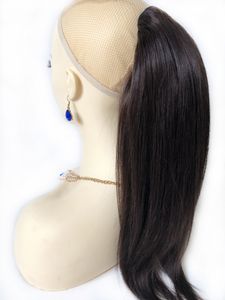 Dunkelbraune Pferdeschwanz-Erweiterungen, Clip-Ins Nr. 2, mit Kordelzug, peruanisches reines glattes Echthaar, Pferdeschwanz-Haarteil für schwarze Frauen