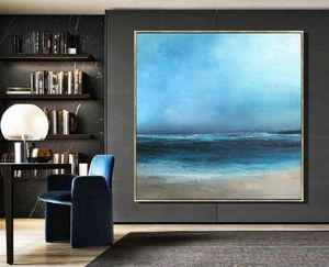 Große Ölgemälde Landschaft großhandel-Gemälde Meeresspiegel blaue Ölgemälde große Wandkunst Lichthimmel Malerei Himmel Landschaft Ozean Leinwand Malerei