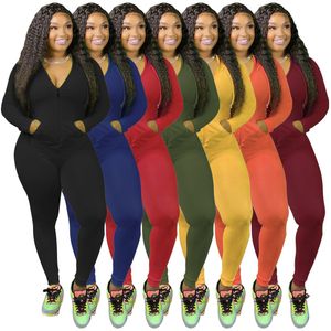 Womens Two Piece Tracksuits Long Sleeve Stretchy Outfits Zipper Cardigan Pencil Pants Plus Size Sportswear Jogger Sets