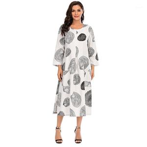 5xl Plus Size Kobiety Bawełniana Pościel Sukienka Okrągła szyja Z Długim Rękawem Mid-Calf Długość Duże sukienki Duży Rozmiar Luźne Kieszenie Dress1