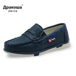 Apakowa Boys Loafers Kids Spring Autumn Slip on Formal Dress Shoes Child Low-Top Boat Shoes Back to School Casual Shoes Navy Red