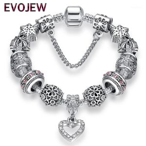 Charm Armband Mode Antik 925 Silver Bangles Crystal Heart Beads Armband för Kvinnor DIY Original Smycken Gift1